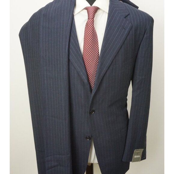 Isaia Sirio A Blue Mohair Wool Striped 2 Pc Suit Jacket Pants Sz 44R Brand New - Picture 4 of 11